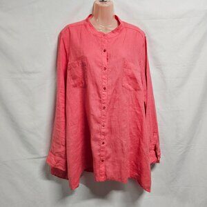 Eileen Fisher Button Up Top Blouse Shirt Women Size XL Bright Pink Org. Linen